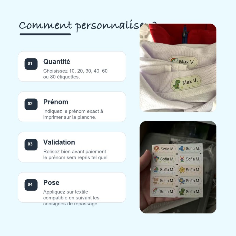 Étiquettes prénom personnalisées école