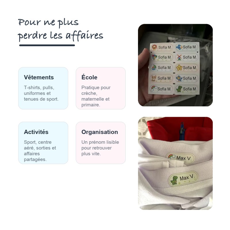 Étiquettes prénom personnalisées école