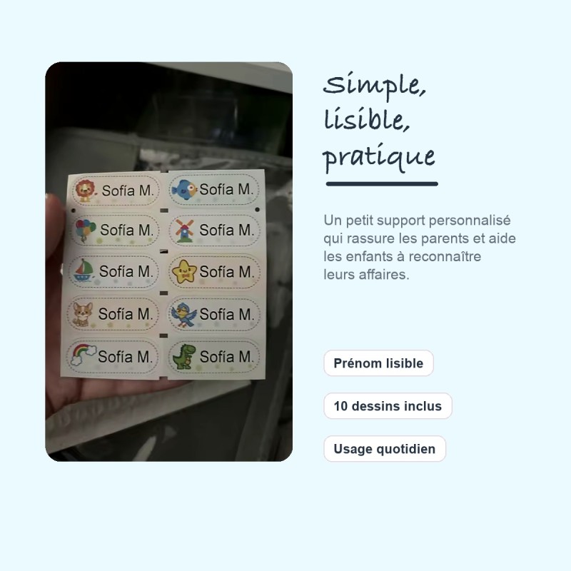 Étiquettes prénom personnalisées école